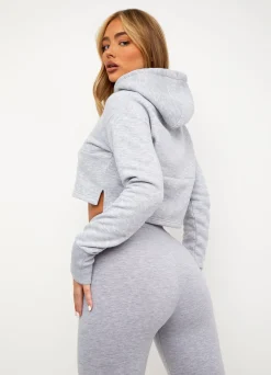 Hoodies<Gym King Sky Script Cropped Hoodie Grey Marl