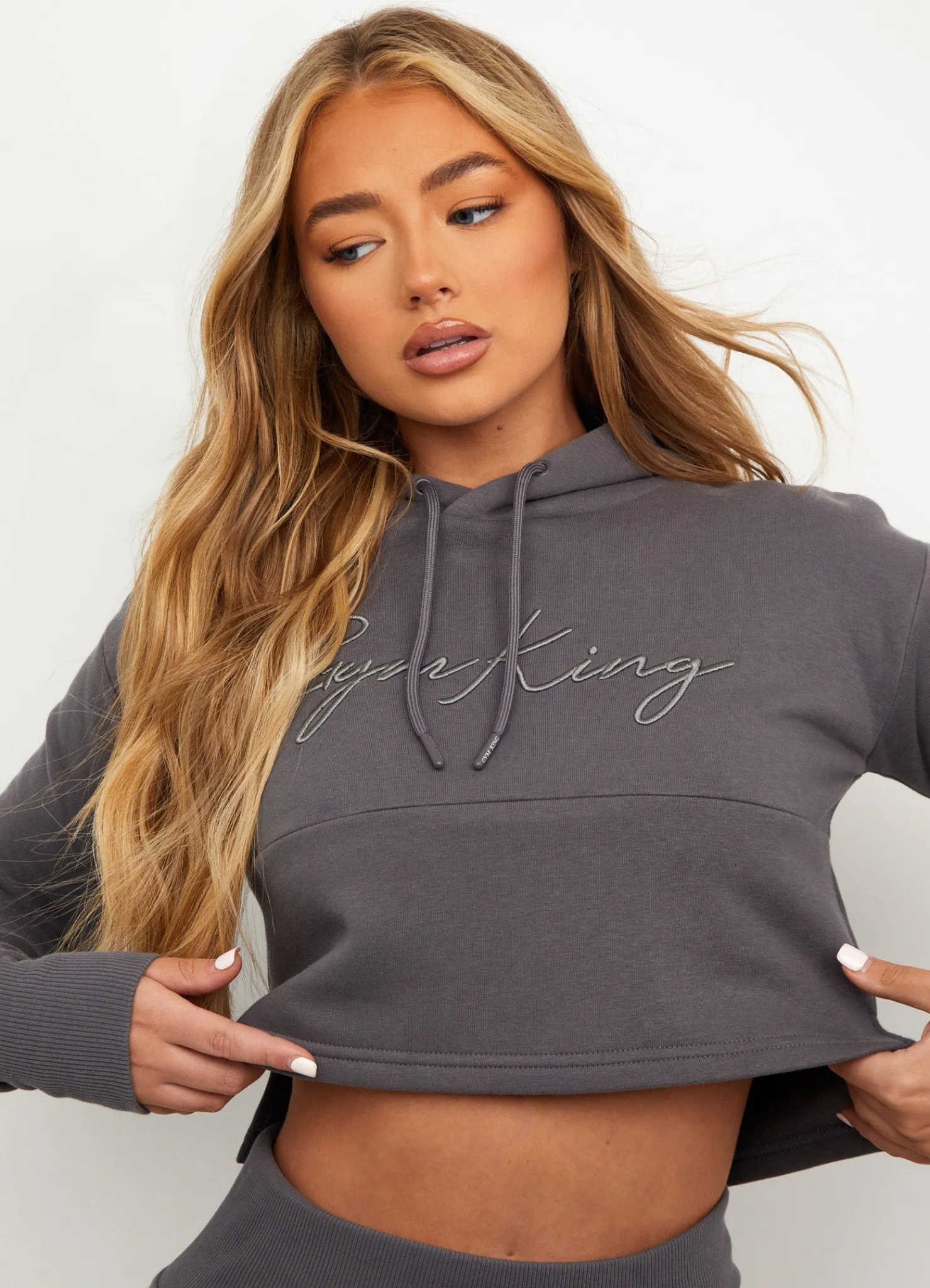 Hoodies<Gym King Sky Script Cropped Hoodie Steel