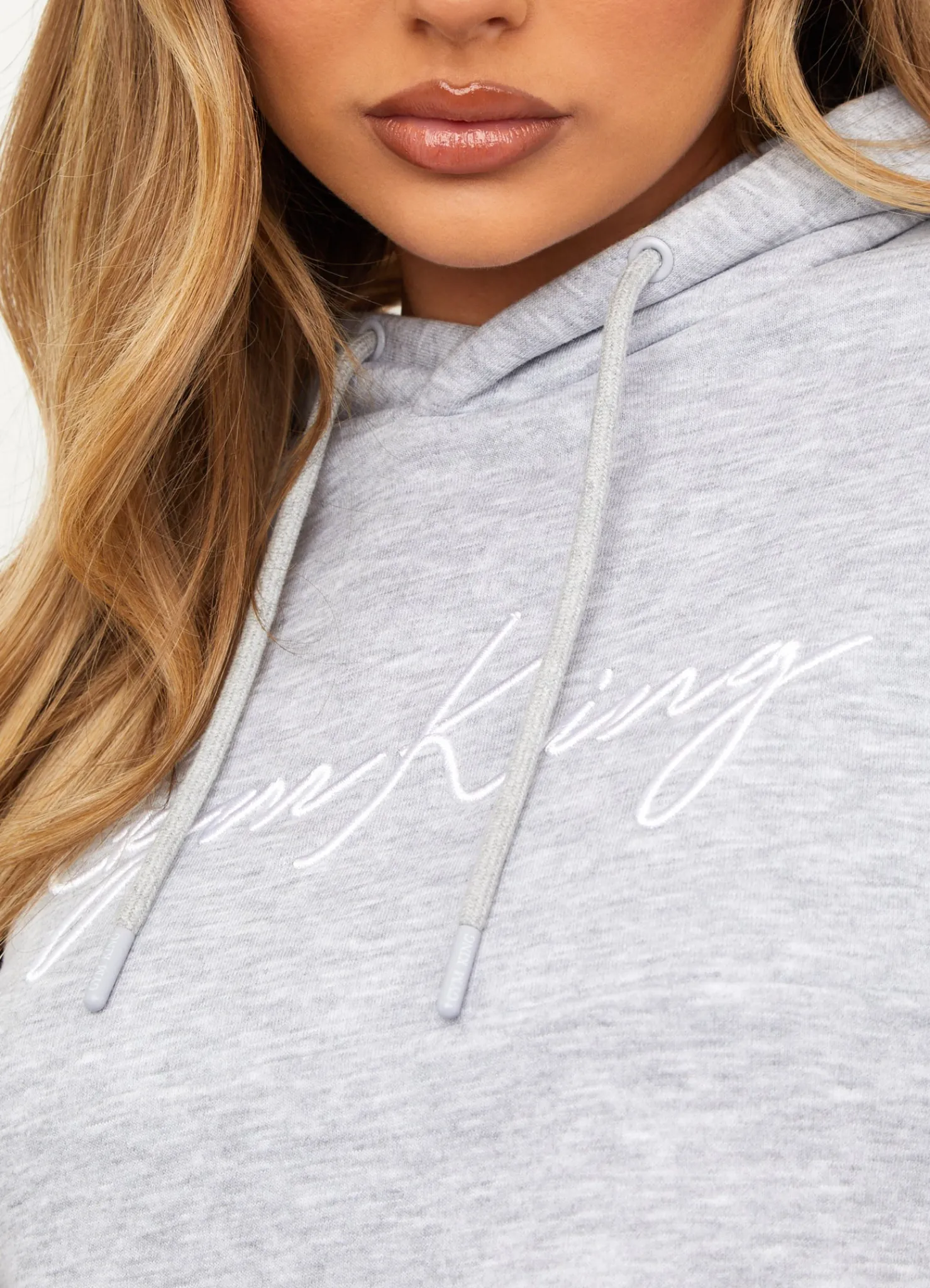 Hoodies<Gym King Sky Script Cropped Hoodie Grey Marl