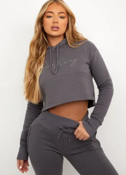 Hoodies<Gym King Sky Script Cropped Hoodie Steel