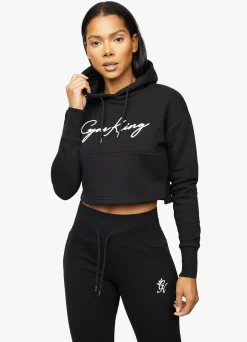 Hoodies<Gym King Sky Script Cropped Hoodie Black/White