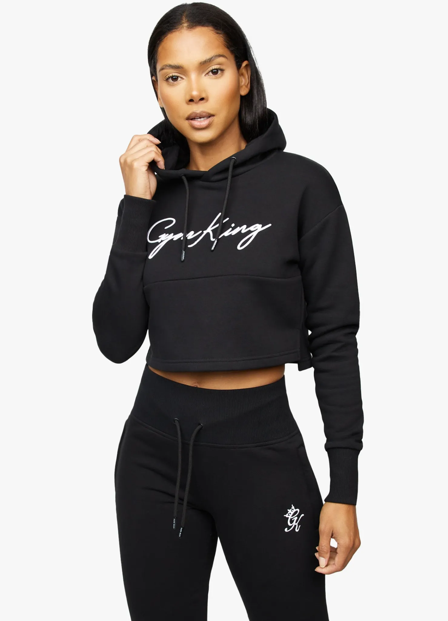 Hoodies<Gym King Sky Script Cropped Hoodie Black/White