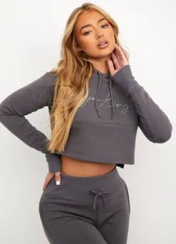 Hoodies<Gym King Sky Script Cropped Hoodie Steel