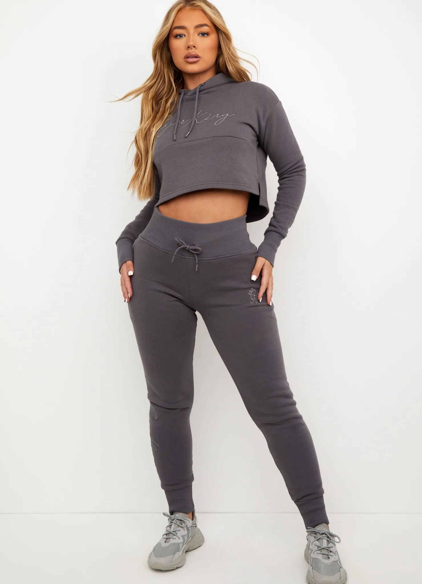 Hoodies<Gym King Sky Script Cropped Hoodie Steel