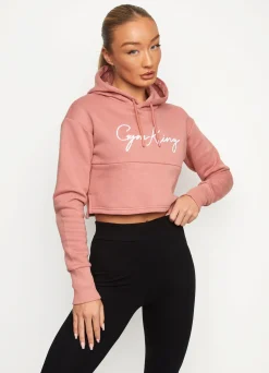 Hoodies<Gym King Sky Script Hooded Crop Brick
