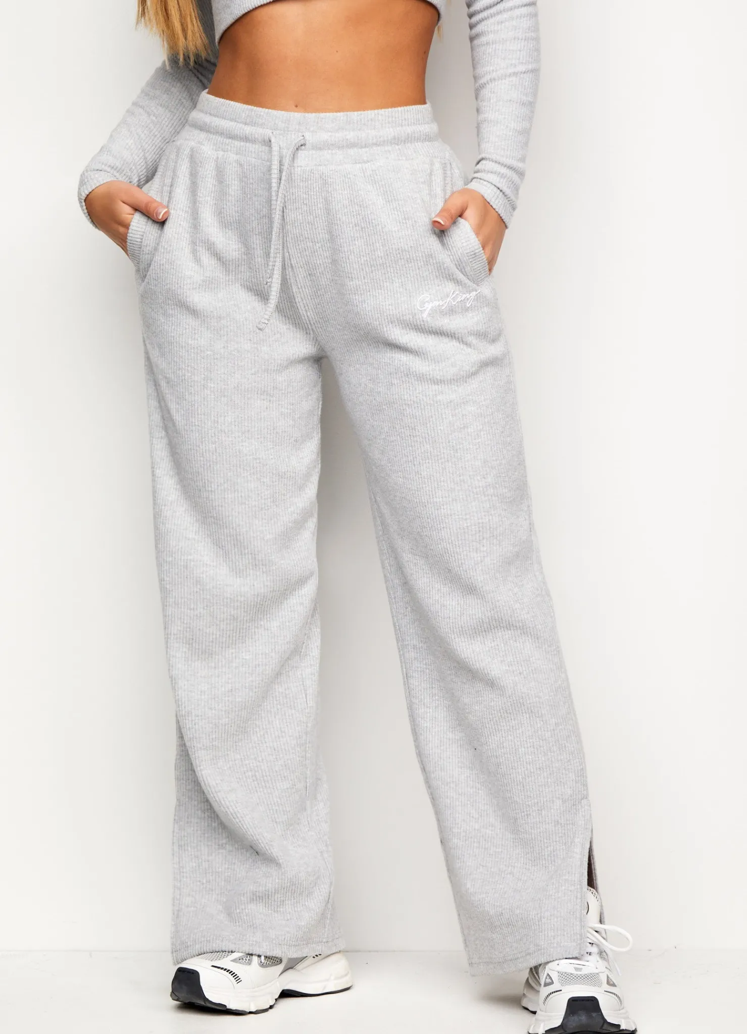 Joggers<Gym King Soft Knit Wide Length Trouser Grey Marl