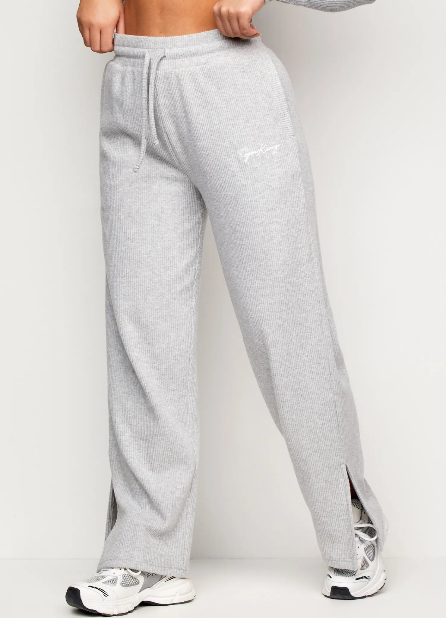 Joggers<Gym King Soft Knit Wide Length Trouser Grey Marl