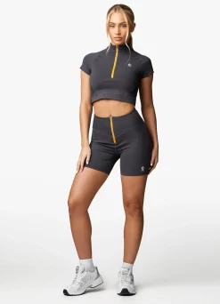 Tops & T-Shirts<Gym King Stamina 1/4 Zip Crop Tee Graphite/Golden Orange