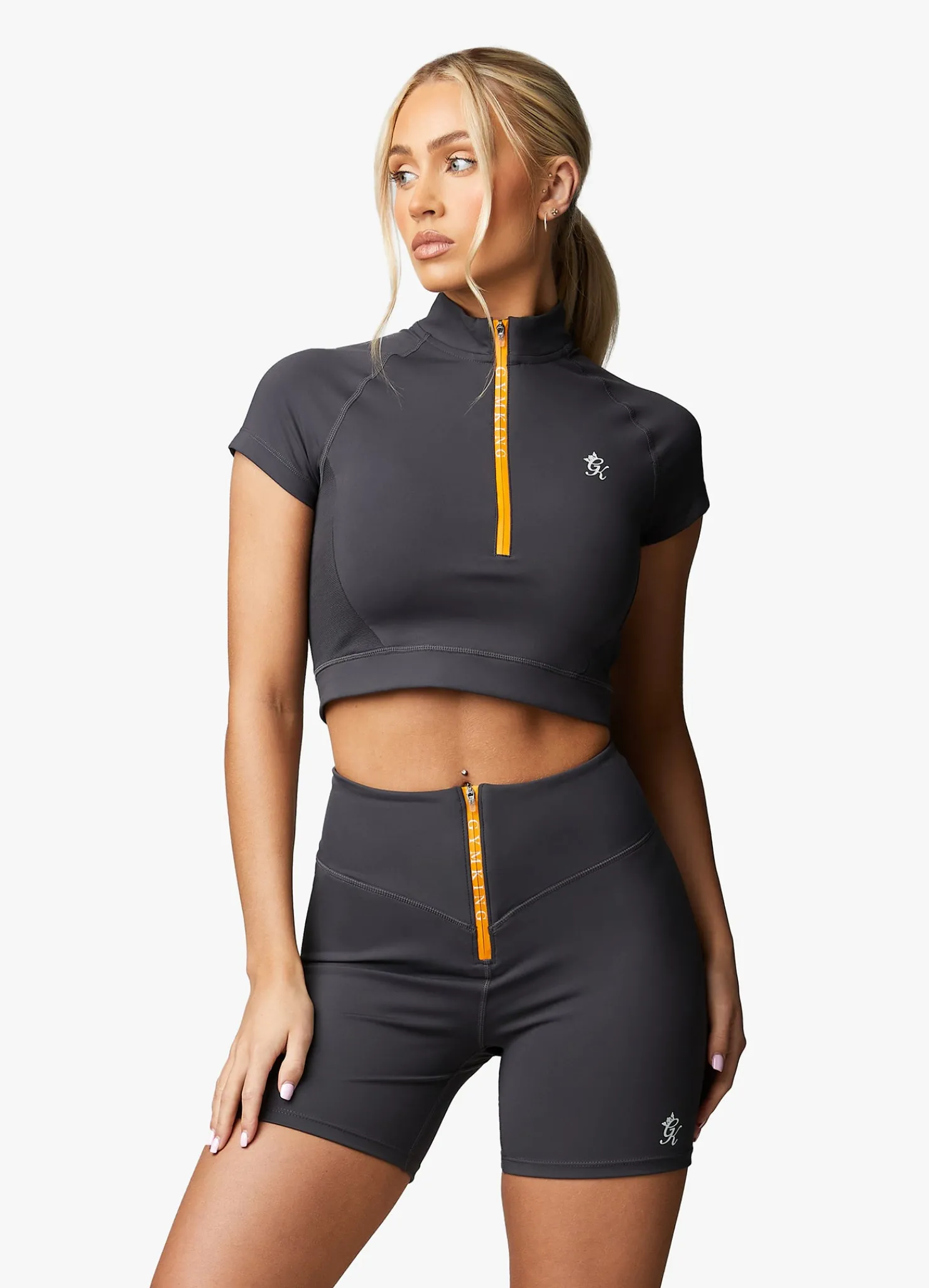 Gymwear<Gym King Stamina Zip Front Cycle Short Graphite/Golden Orange