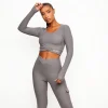 Tops & T-Shirts<Gym King Transition Rib Long Sleeve Crop Gun Metal