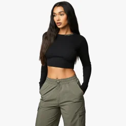 Co-Ords<Gym King Utility Rib Ls Crop Top Black