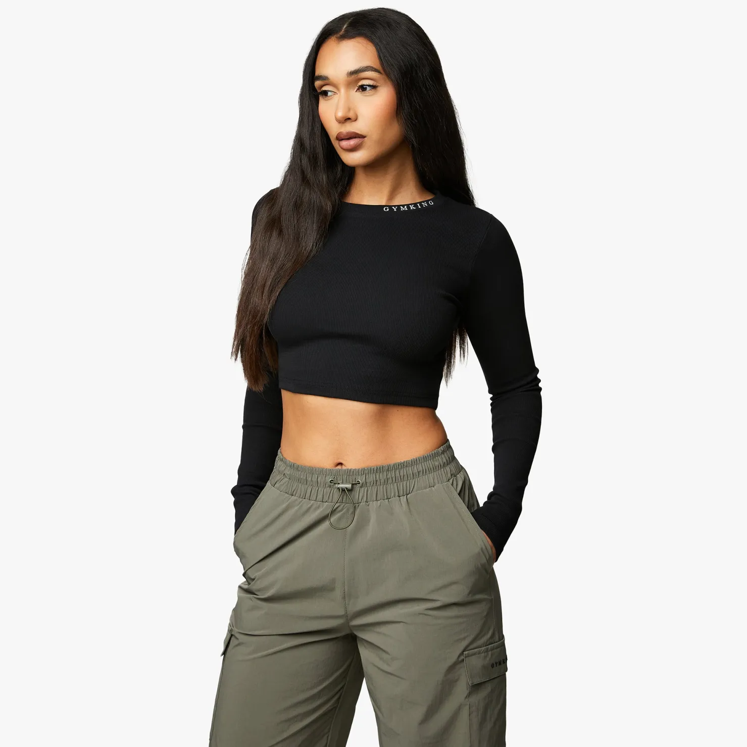 Co-Ords<Gym King Utility Rib Ls Crop Top Black