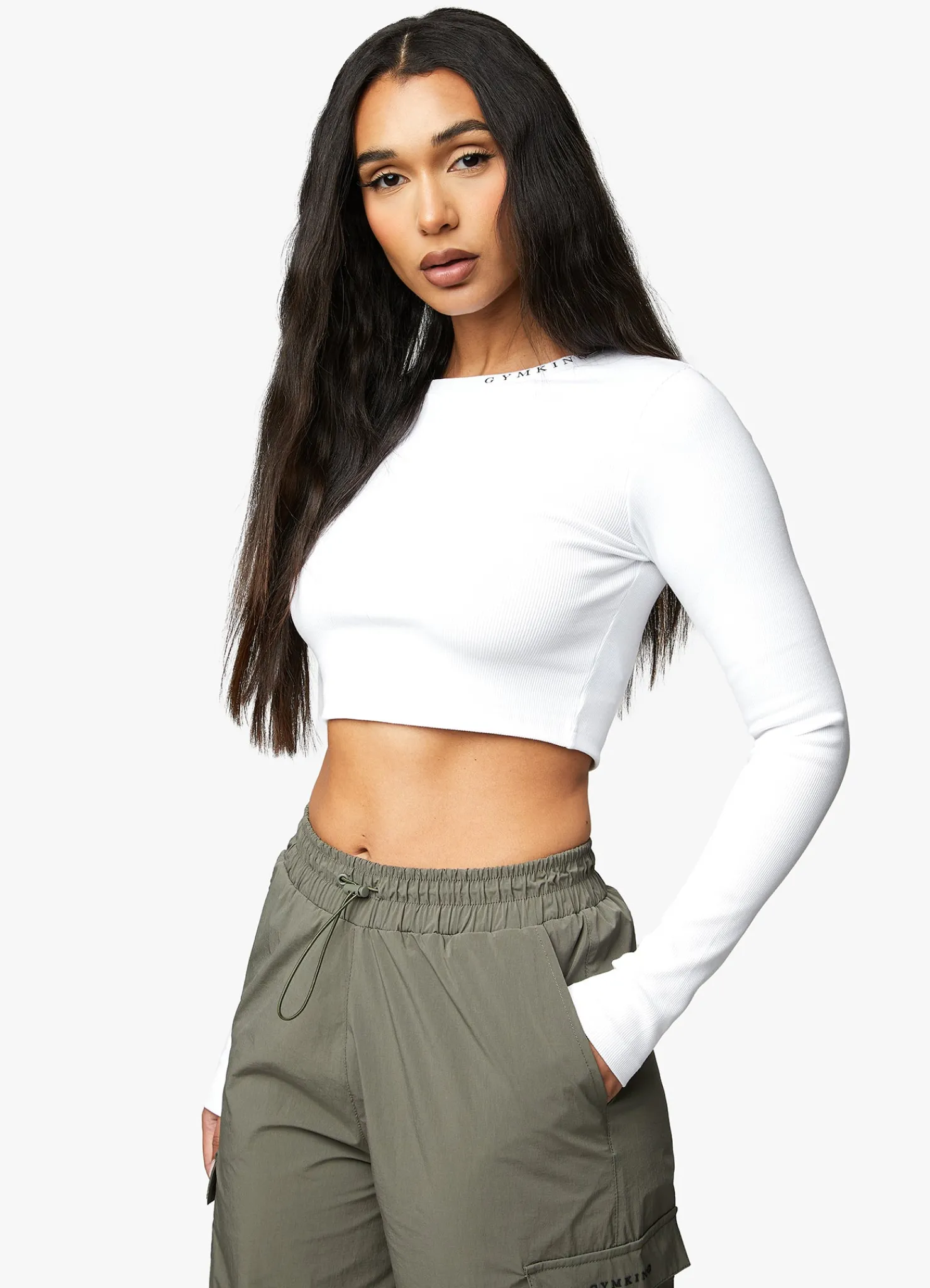 Tops & T-Shirts<Gym King Utility Rib Ls Crop Top White